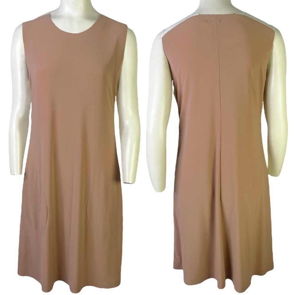 NORMA KALI PINK WHITE A  LINE DRESS RELAX FIT POCKETS STRETCHY SLEEVELESS MEDIUM